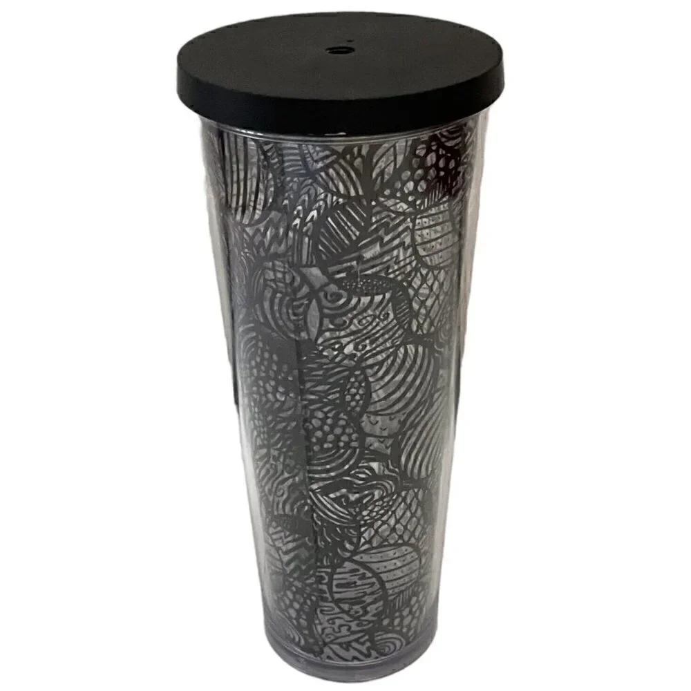 2014 Starbucks Black Line Acrylic Cold Tumbler Venti 24 oz No Straw